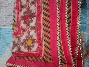 Pink Chevron Ethnic Unstitched Suit Fabric