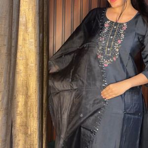 Teal blue party wear suit set