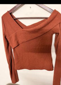 Stylish Brown Ribbed Top