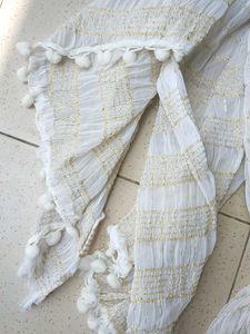 White Textured Dupatta with Tassels