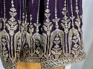 Purple &amp; Gold Embroidered Lehenga Choli Set