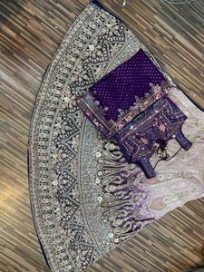 Purple &amp; Gold Embroidered Lehenga