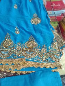 Teal &amp; Gold Embroidered Salwar Kameez