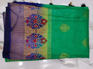 Elegant Green &amp; Blue Saree
