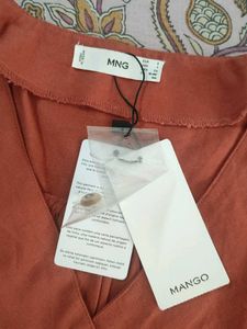 Mango Terracotta Tie-Front Blouse - Size S