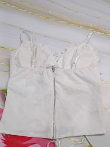 (800)White Lace Trim Corset Top