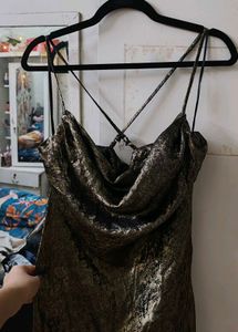 Gold Brown Cowl Neck Slip Dress