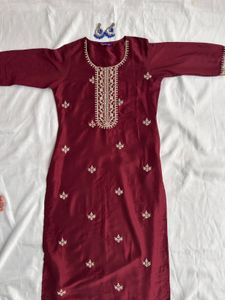 Maroon Embroidered Kurti