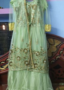 Long Frock With Shrug , Pant And Dupatta