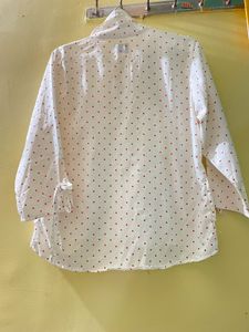 White And Red Polka Dot Ruffle Blouse