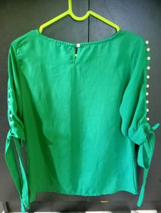 Green Blouse with Pearl Detail