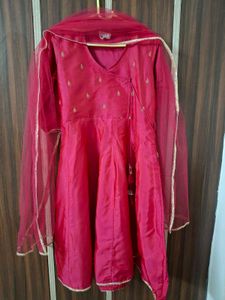 Red Embroidered Kurta Set