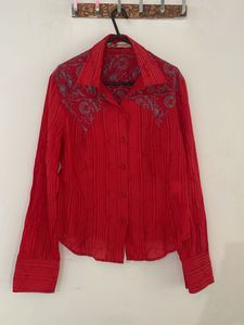 Embroidery Red Shirts For Women