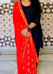 Black Patiala Salwar Suit With Red Banarasi Dupatt