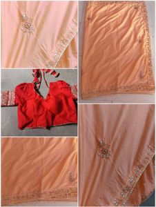 jaipuri mirror work pure chiffon saree with blouse