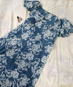 Off Shoulder Floral Printed A-Line Midi