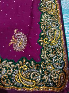 Maroon Dimond Work Saree