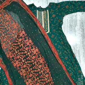 Green Gota Patti Anarkali Set