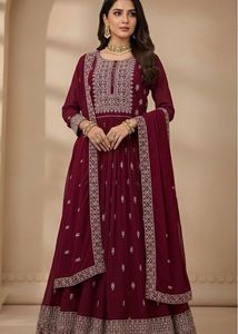 Elegant rani colour Embroidered Kurta Set