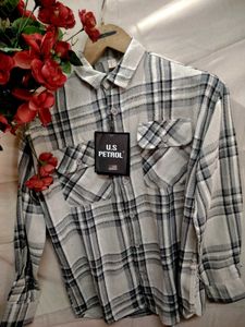 Neutral Plaid Button-Down Shirt