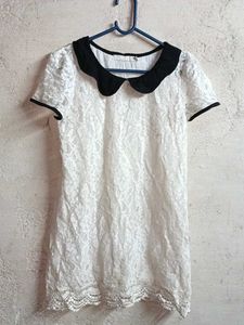 Stylish Lace Peter Pan Collar Dress White