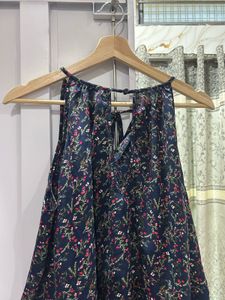 Floral Cold-Shoulder Top with Tie-Neck Detail