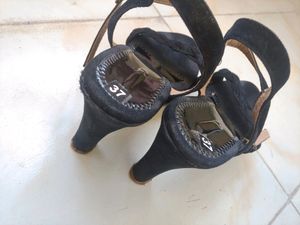Black Woven Design Suede Block Sandals