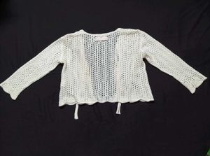 Crochet Front Knit Tie Cardigan(XS)
