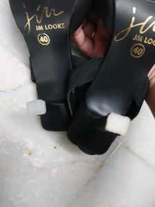 JM Looks Black Bow Kitten Heels