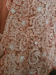 Peach Chikankari Net Kurta