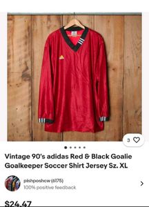 Vintage 90s Adidas Red Goalie Soccer Jersey XL