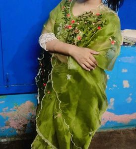 Floral Embroidered Green Suit