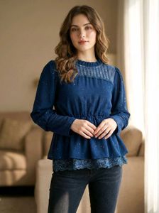 Elegant Blue Peplum Top
