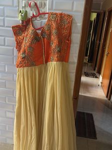 Embroidered Orange &amp; Cream Gown
