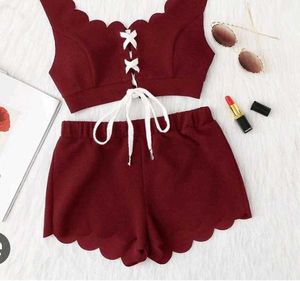 Cute Burgundy Two-Piece Set