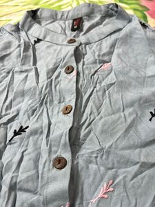 Cute Blue Leaf Print Top