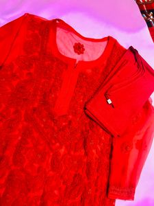 Red Chikenkari Kurta ❤️
