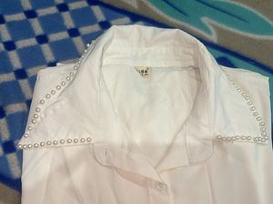 Elegant White Pearl Embellished Shirt