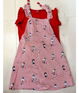 Red  Color Doongree Dress For Kid Of 4 To 5 Years