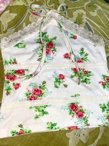 Floral Lace Trim Halter Top