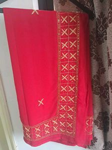 Pure Red Saree With Kasab Work(KARWACHOTH SPECIAL)