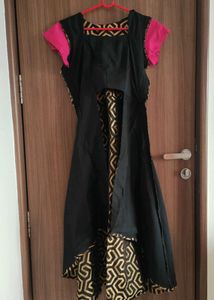 Black &amp; Gold Cutout Party Dress with Pink Sleeves