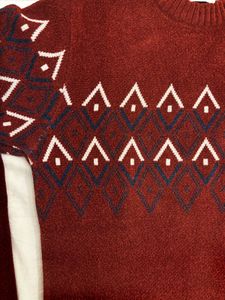 Stylish Maroon Patterned Sweater
