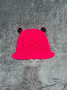 Pink Crochet Froggy Bucket Hat