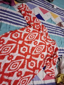 Orange &amp; White Print Kurta Dress