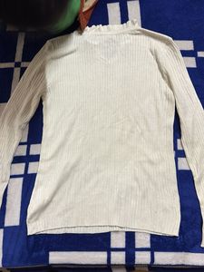 Ribbed Knit Top with Ruffle Neck