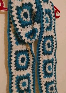 Blue &amp; White Afgan inspired Crochet Scarf