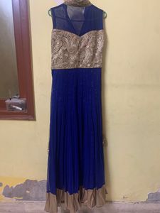 Navy Blue Gown Suit With Chunni