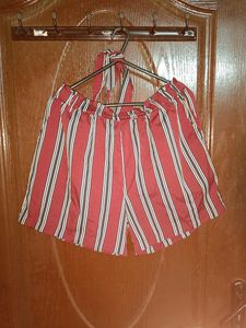 Striped Shorts With Cloth Belt