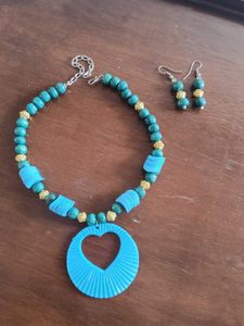 Blue Heart Necklace & Earring Set